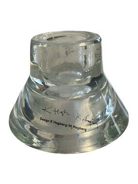 K Hagberg M Hagberg Glass Taper Candle Holder Scandinavian Design Clear Glass 3x